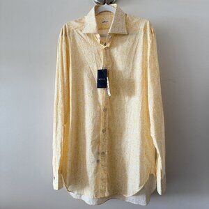 NWT Kiton Shirt Men’s Yellow Leaf Print Sz M 100% Authentic